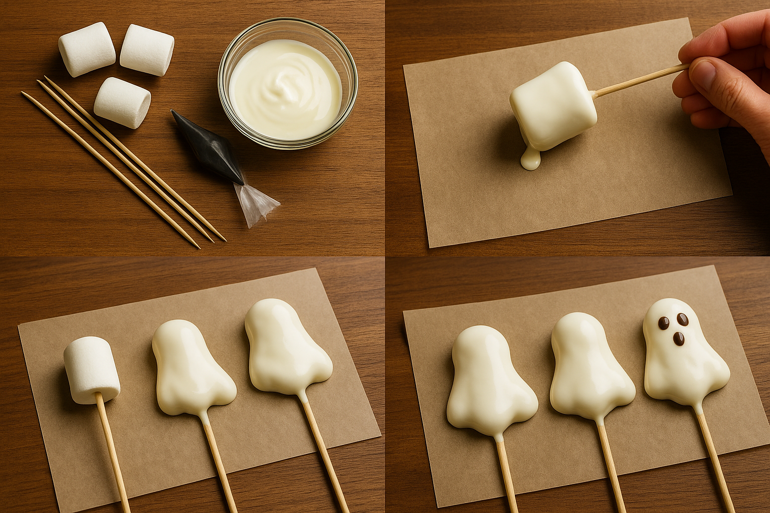 Tuto marshmallows fantômes au chocolat blanc - 4 étapes
