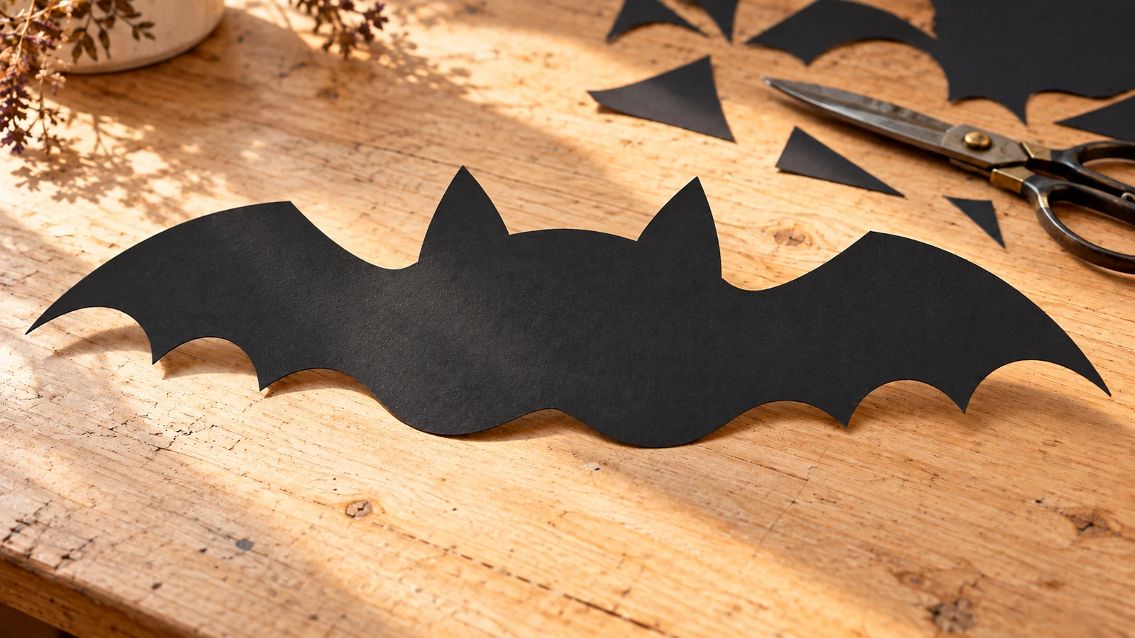 Silhouette de chauve-souris entièrement découpée dans le carton noir, sans ouvertures des yeux
