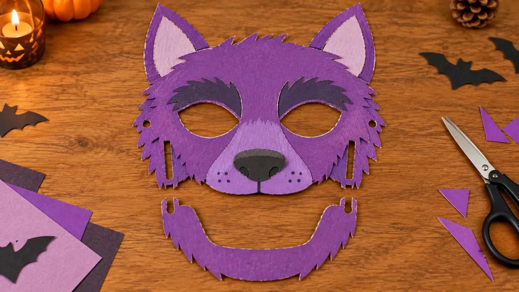 Silhouette du masque découpée avec yeux évidés et deux fentes verticales