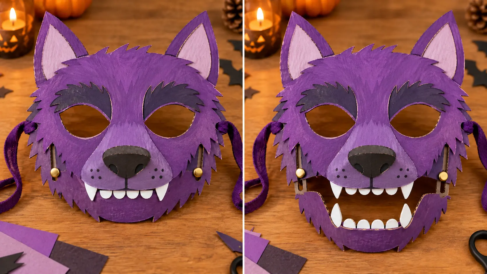 Mâchoire du masque de loup passant de la position fermée à la position ouverte