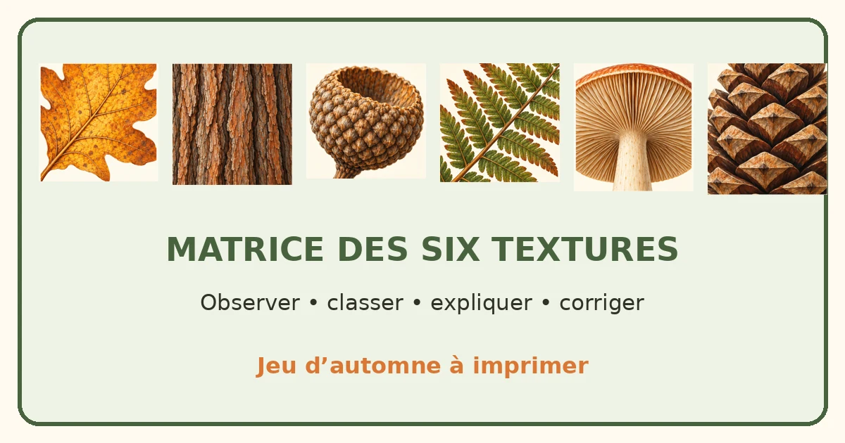 Matrice des textures du sous-bois : jeu à imprimer