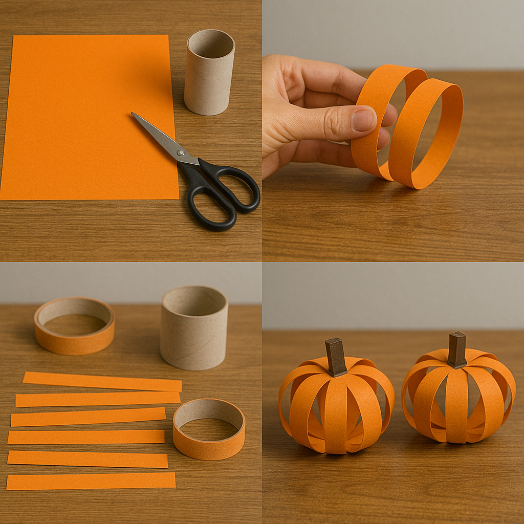 Tuto mini-citrouilles en papier ou rouleaux WC - 4 étapes