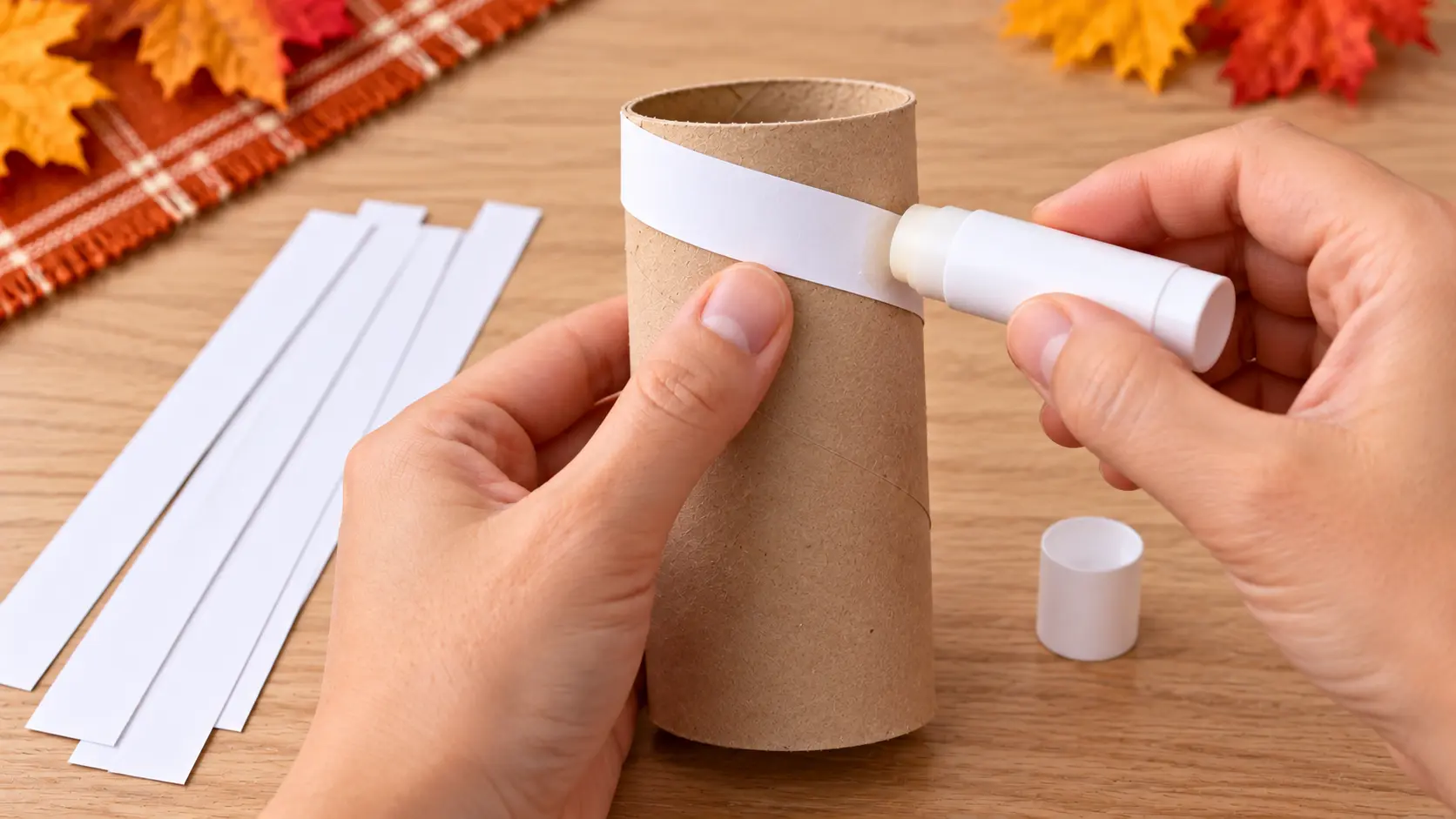 Première bandelette blanche collée en biais sur le rouleau
