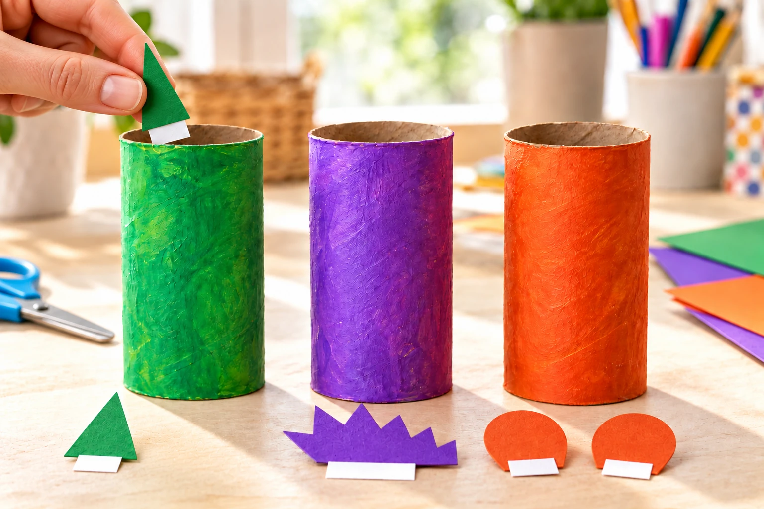 Cornes, crête et oreilles distinctes installées au sommet de trois rouleaux