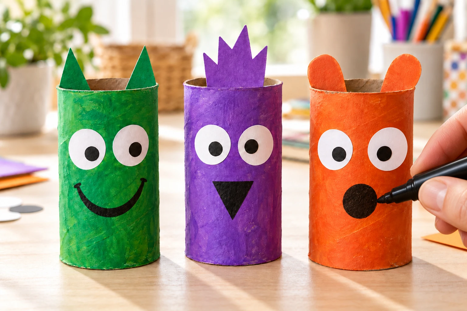 Trois expressions différentes dessinées sur les rouleaux