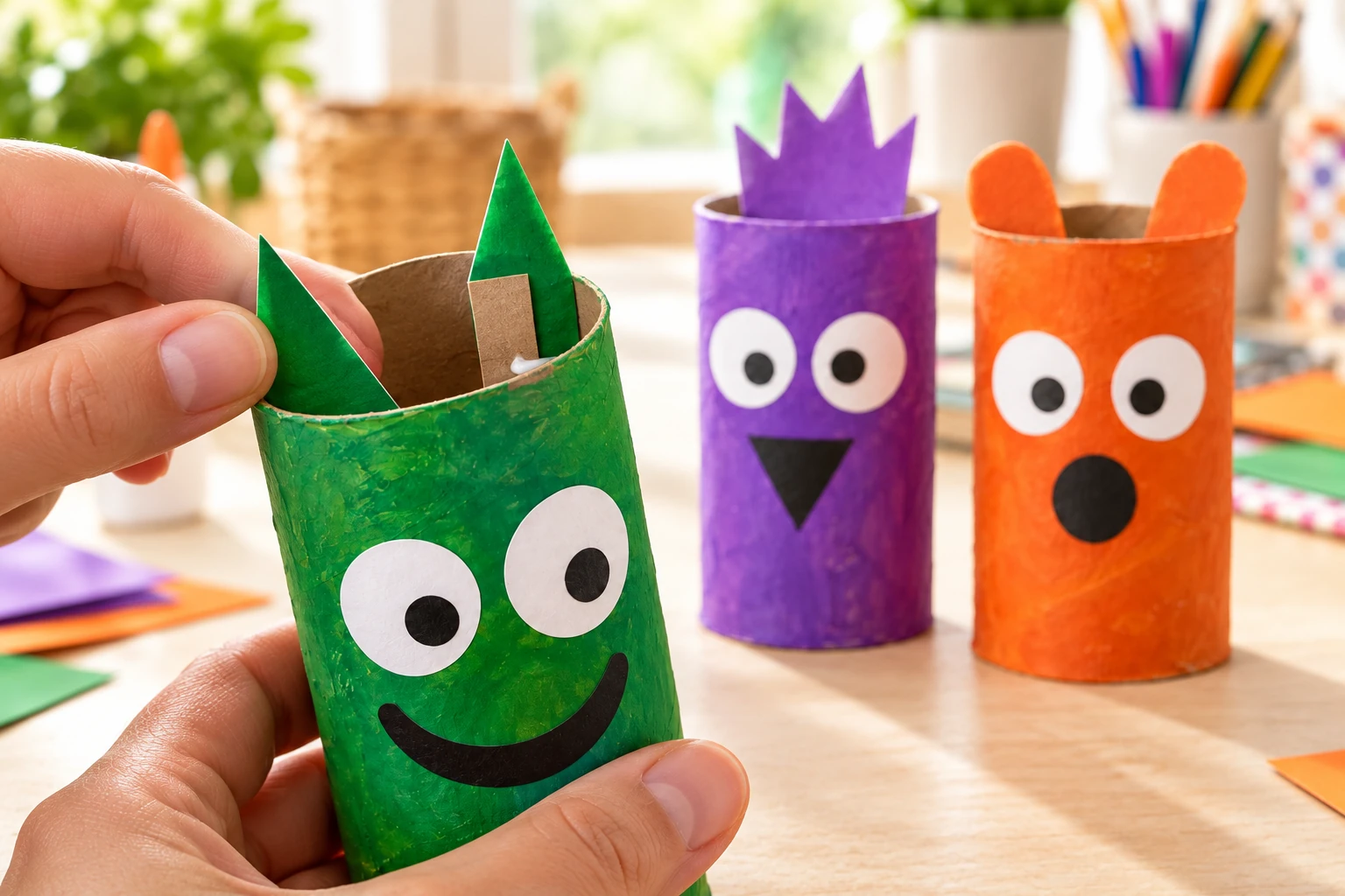 Trois monstres en rouleaux terminés et stables sur la table