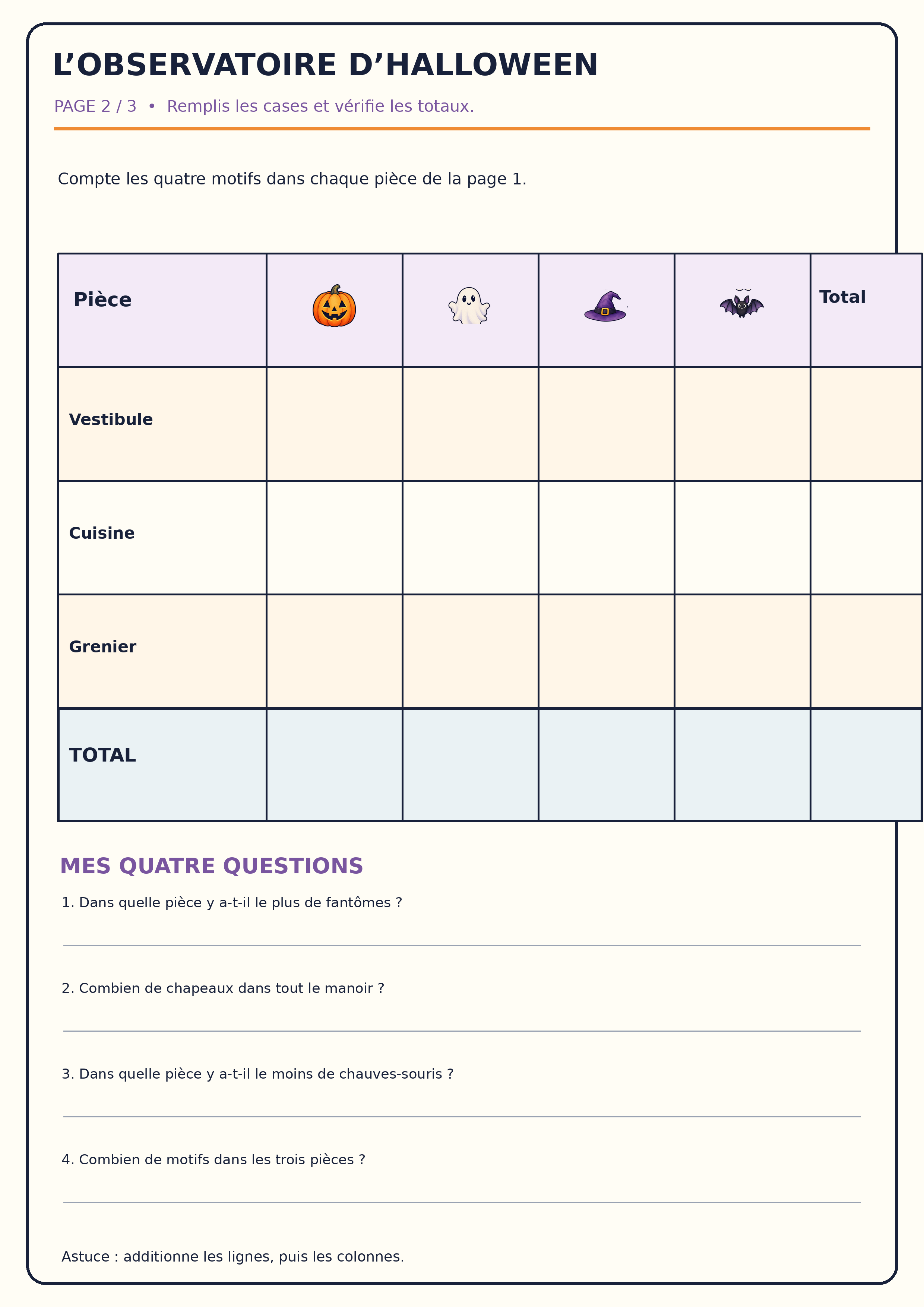 Tableau A4 vierge croisant trois pièces et quatre motifs Halloween