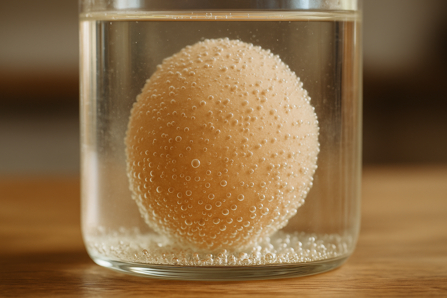 Parent et enfant observant un bocal avec un œuf dans du vinaigre sur une table de cuisine