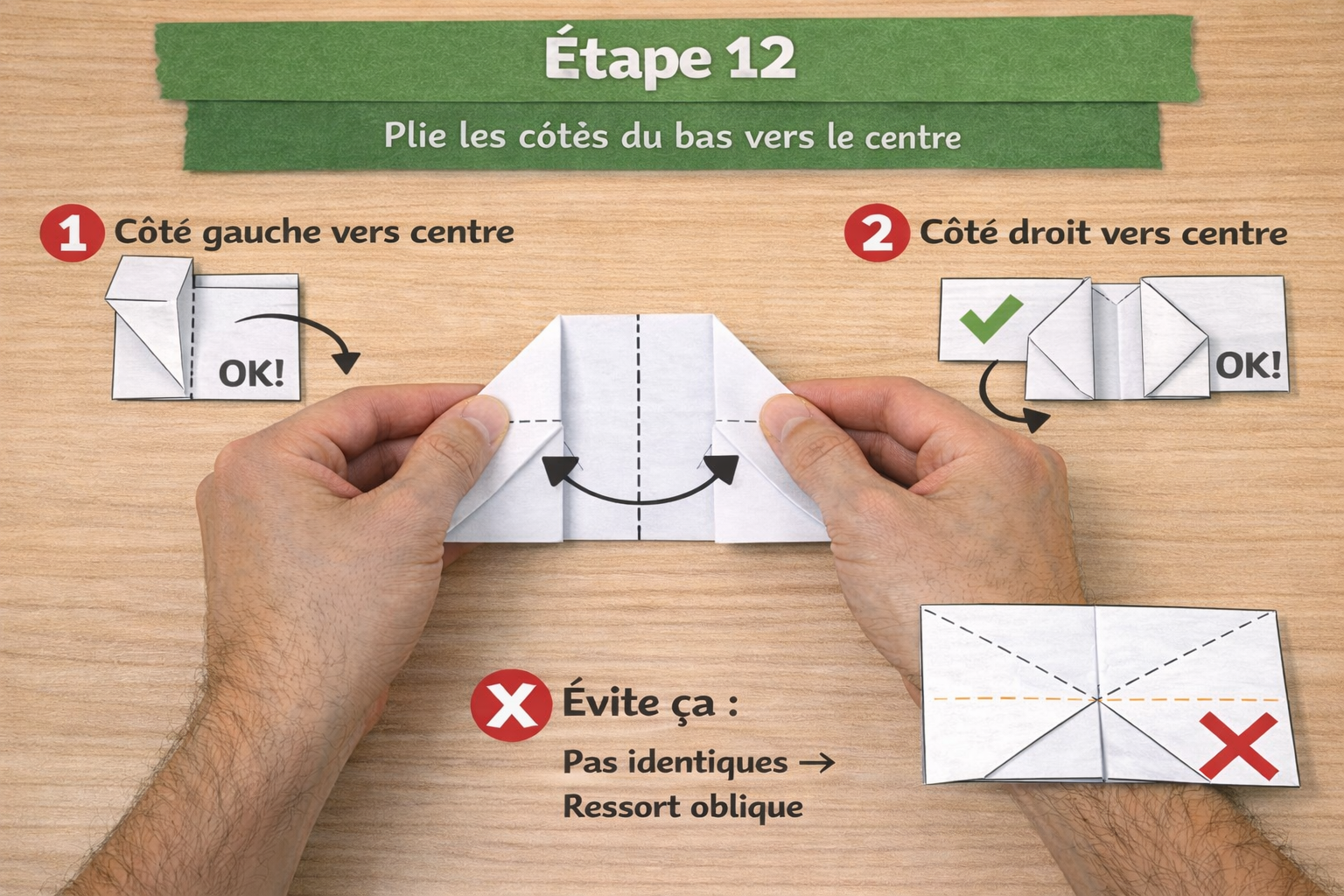 Origami grenouille qui saute - Étape 12 : marquer les plis du triangle
