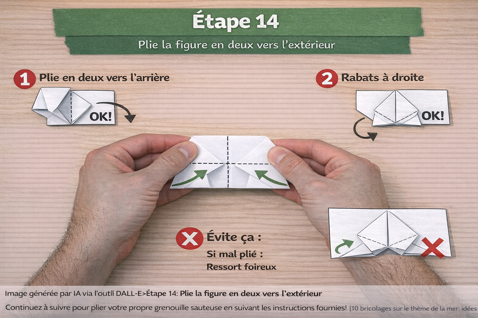 Origami grenouille qui saute - Étape 14 : plier les bords vers le centre