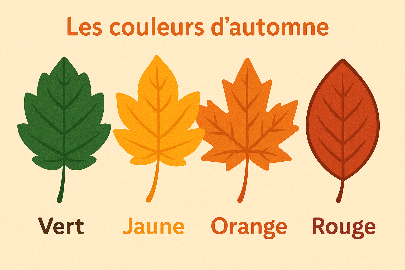 Palette d’automne par espèces : érable, bouleau, ginkgo, chêne, conifère