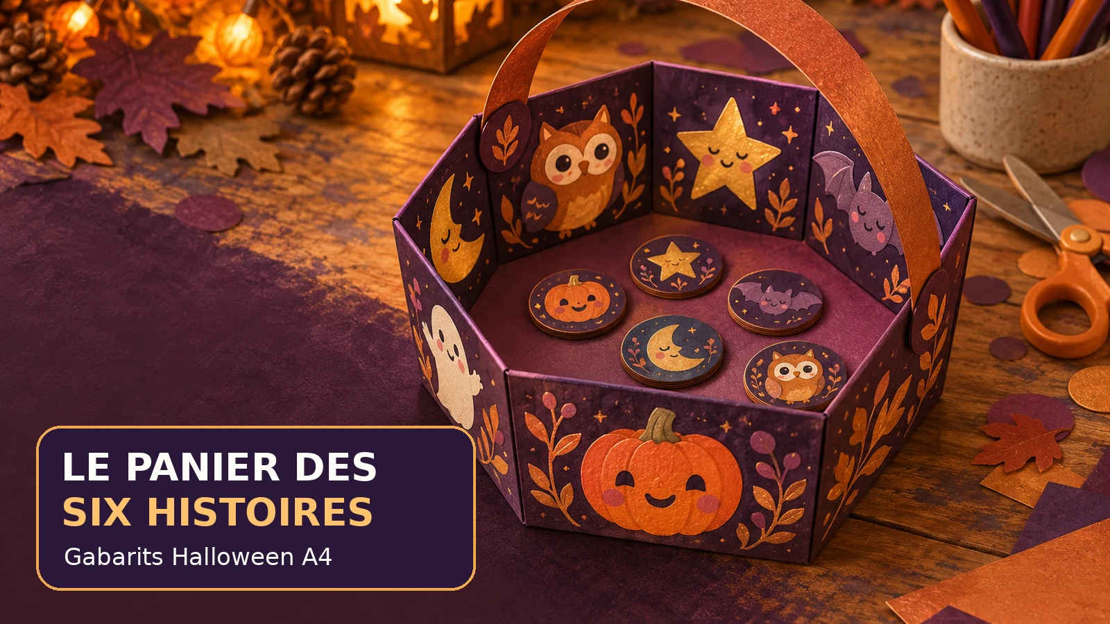 Panier hexagonal Halloween à fabriquer : six cartes d’histoires