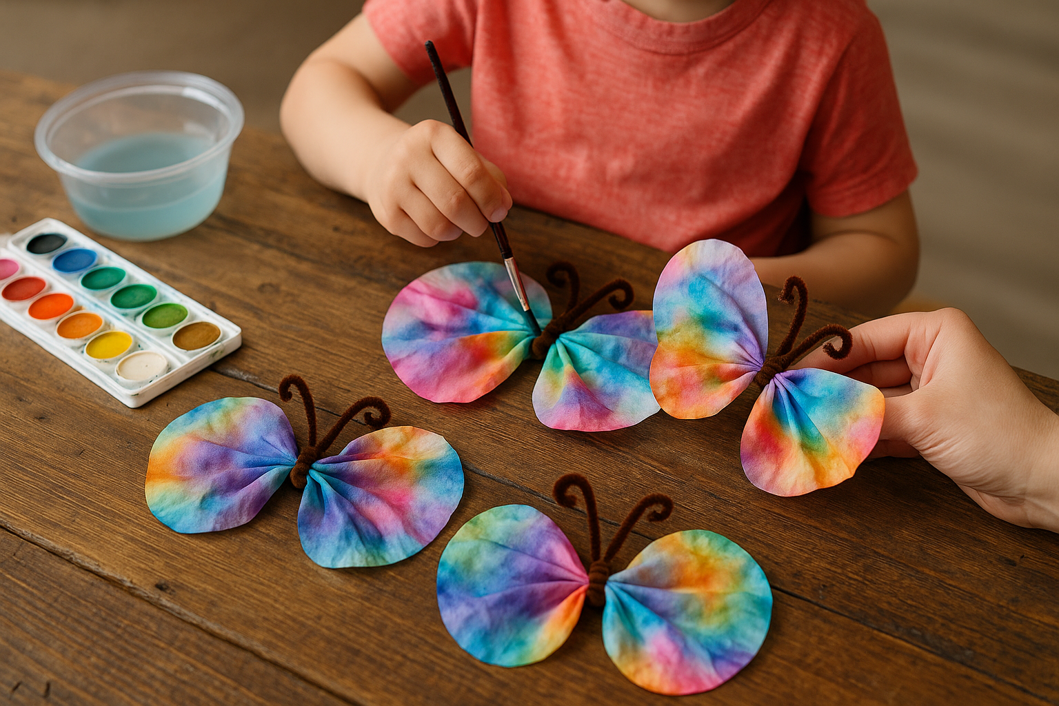 Papillons colorés réalisés avec des filtres à café et de l'eau