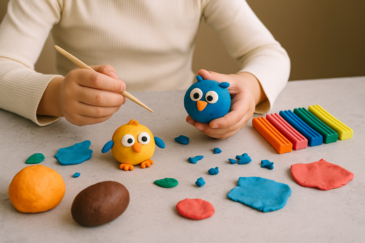 Enfant roulant la pâte à modeler et imprimant des textures avec des objets du quotidien