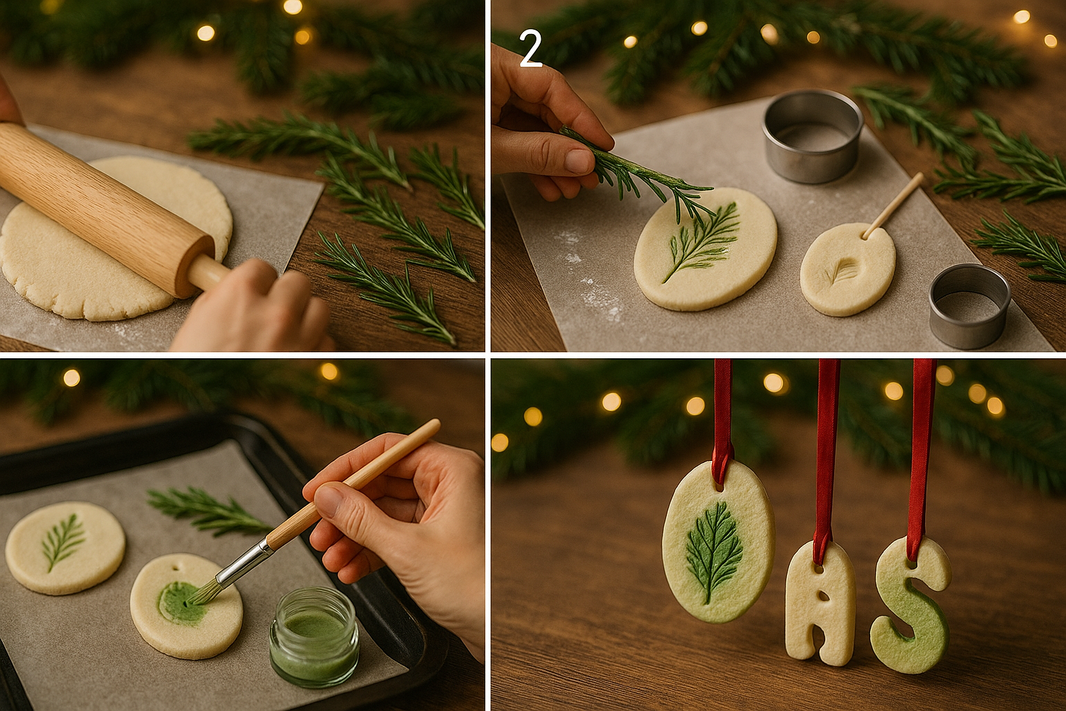 Tutoriel 4 étapes empreintes de feuillage en pâte à sel