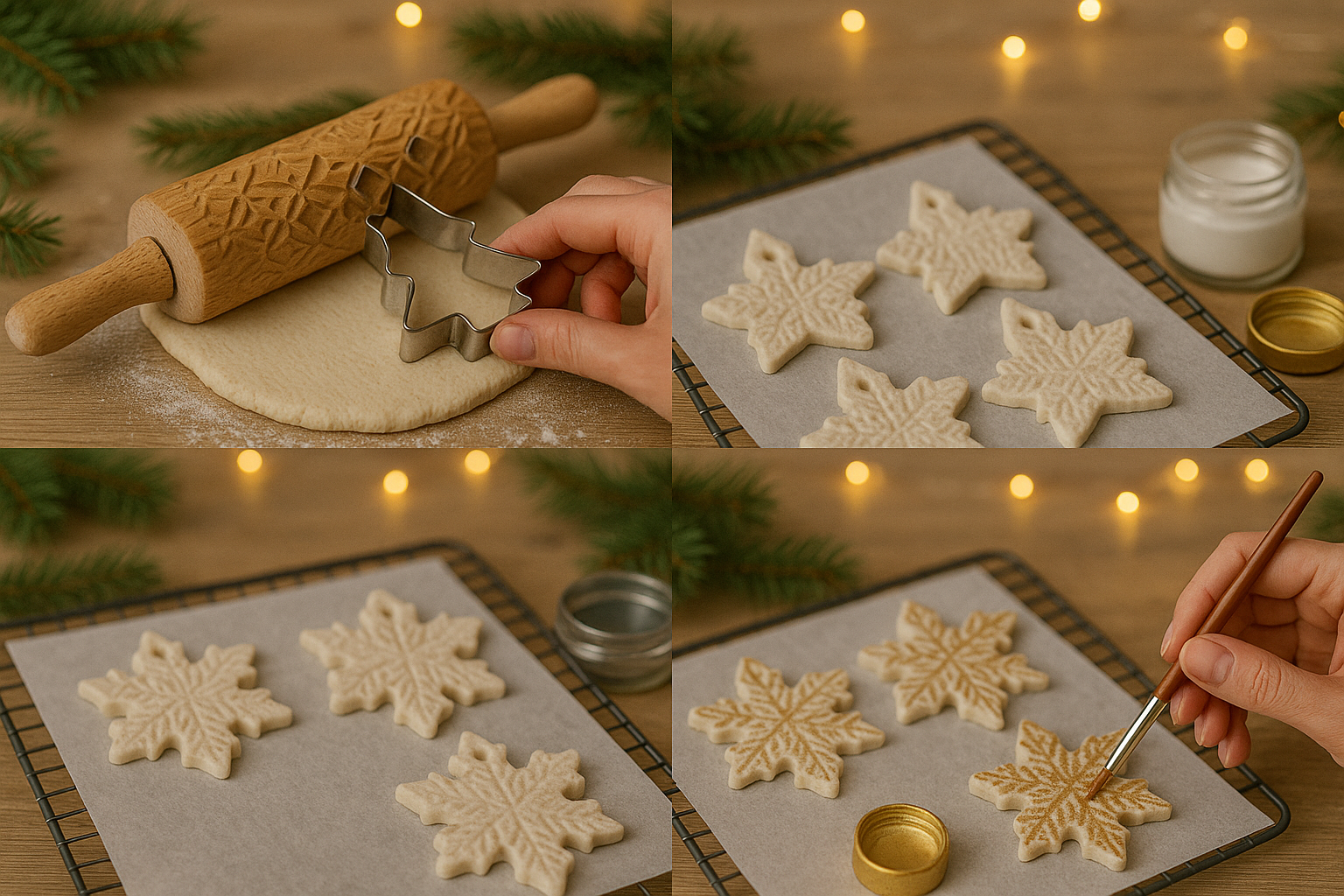 Tutoriel 4 étapes flocons texturés en pâte à sel