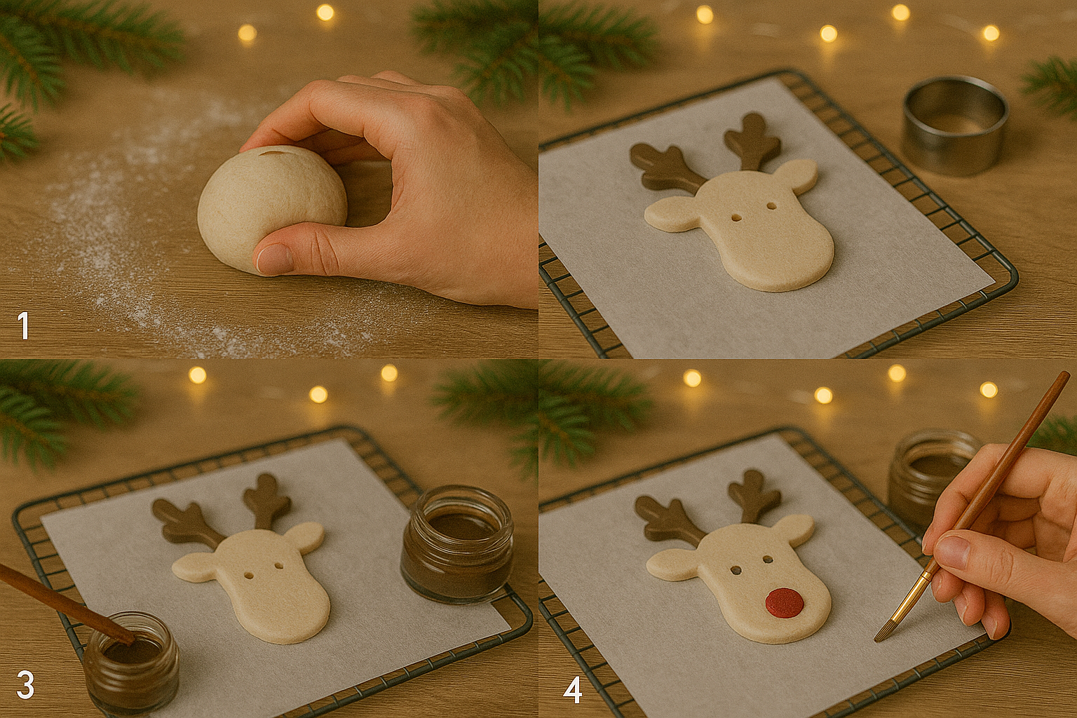 Tutoriel 4 étapes renne au nez rouge en pâte à sel