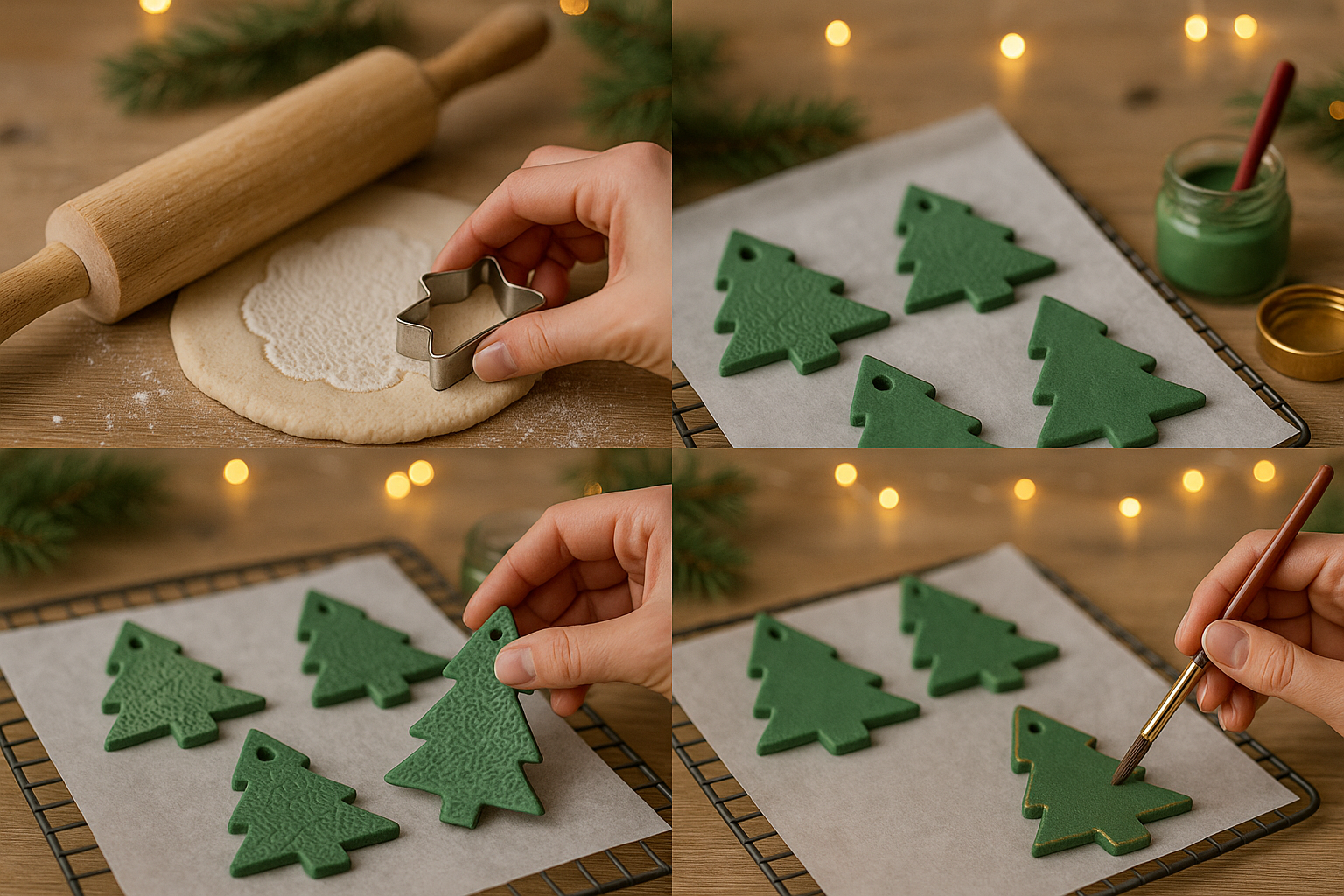 Tutoriel 4 étapes sapins embossés en pâte à sel