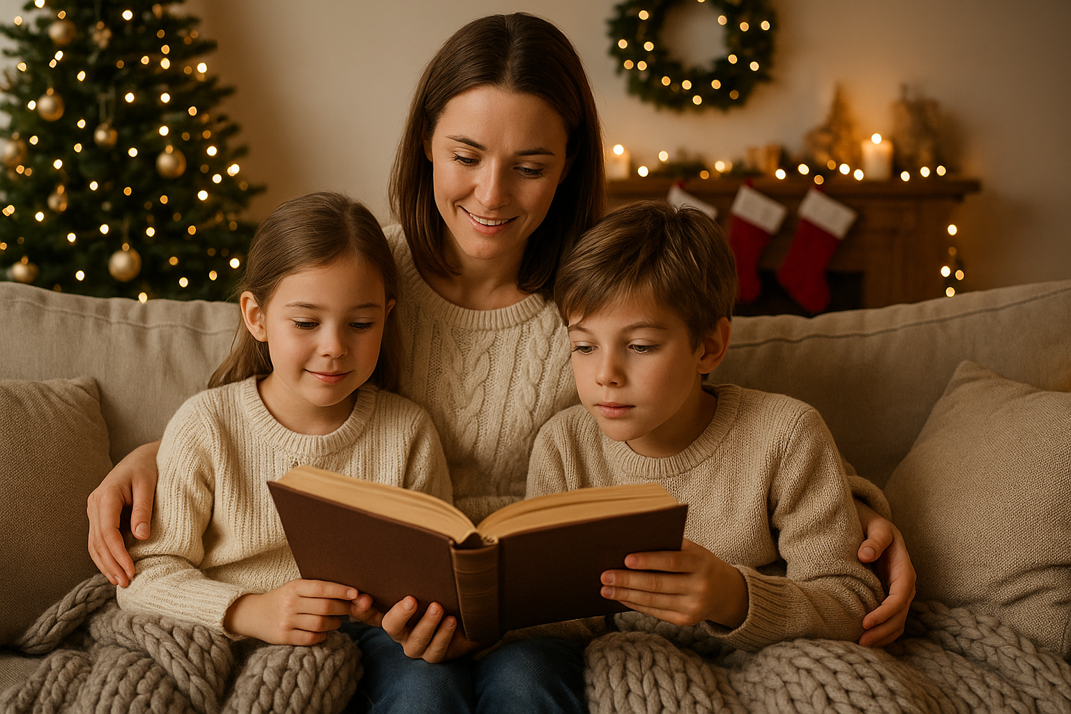 Famille patinant ensemble sur une patinoire en plein air sous la neige