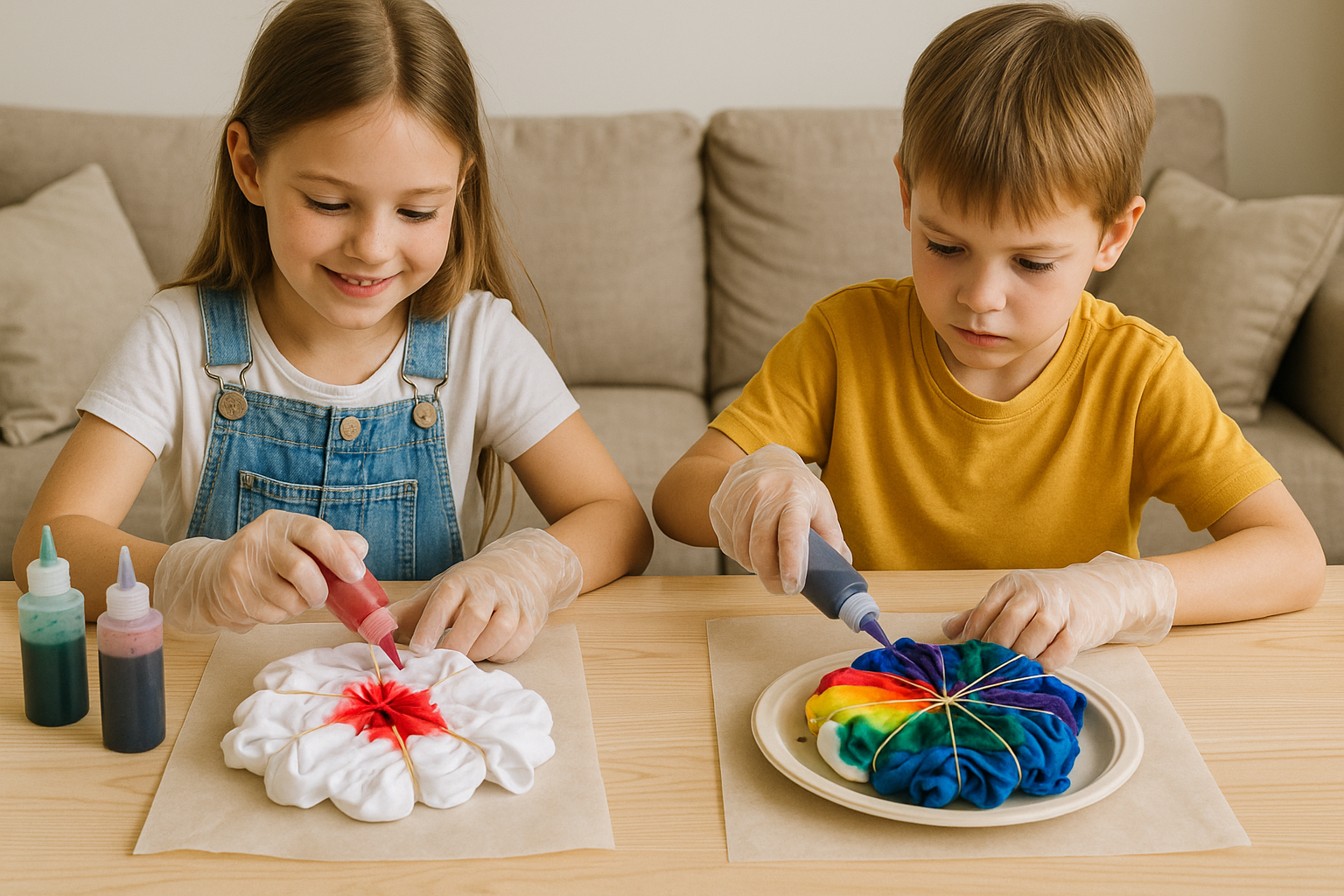 Enfant imprimant des bulles colorées sur papier épais durant une activité manuelle enfant