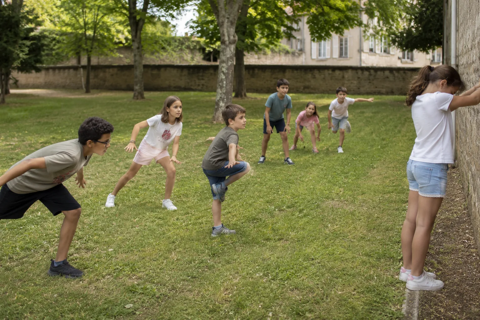 Enfants immobiles pendant une partie de 1 2 3 Soleil