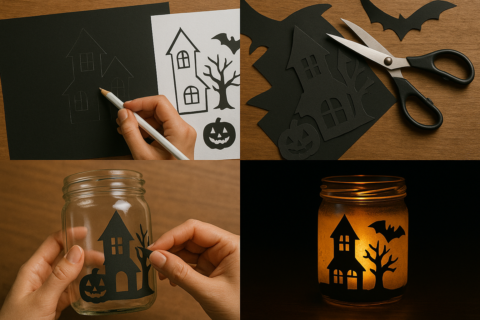 Tuto photophore Halloween en papier découpé - 4 étapes