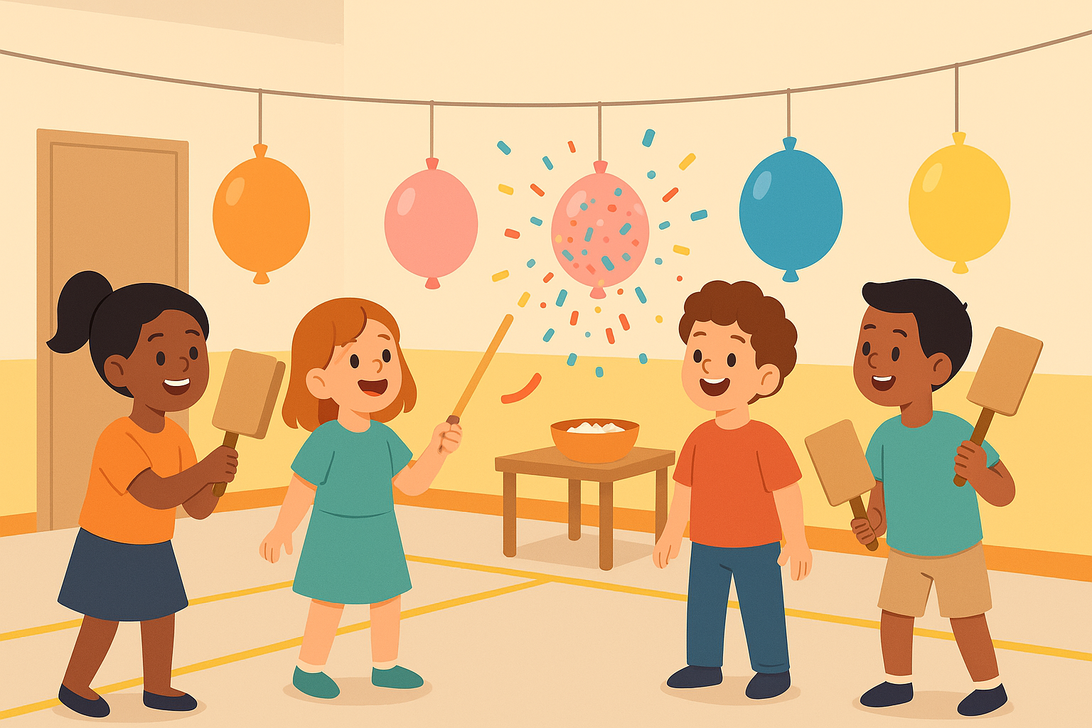 Piñata-ballons surprise avec confettis en salle
