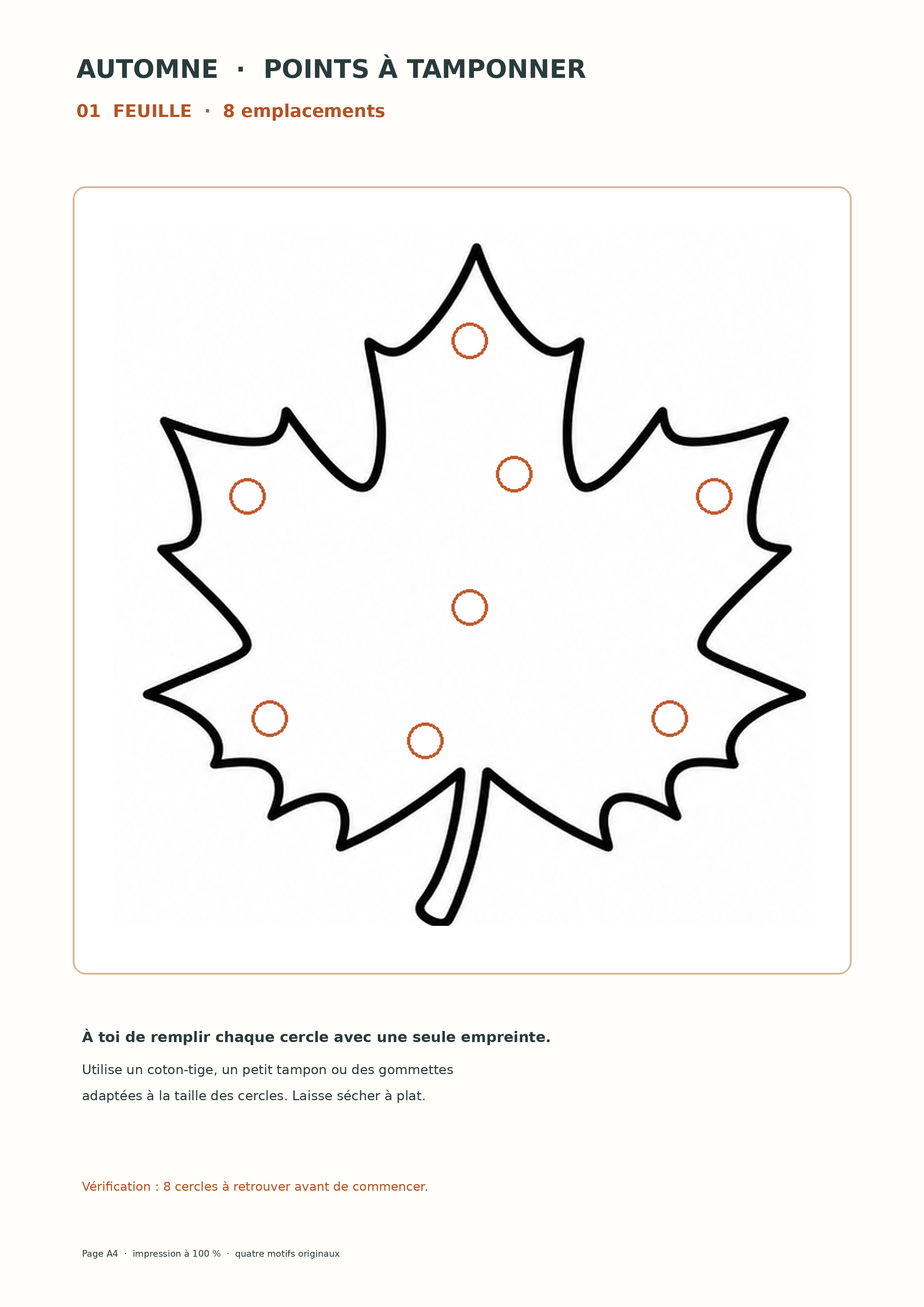 la feuille à huit points, activité automnale de points à tamponner