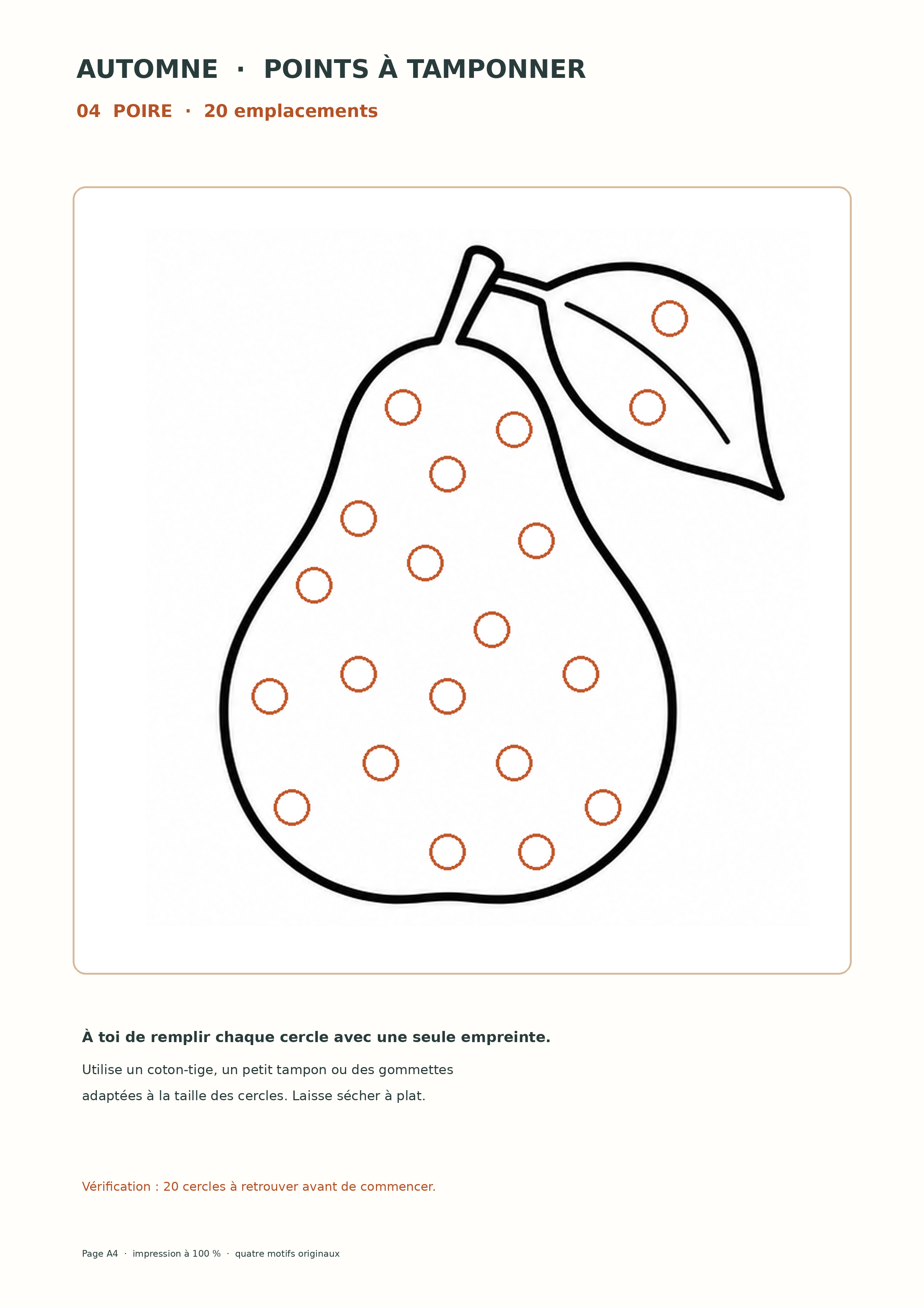 la poire à vingt points, activité automnale de points à tamponner
