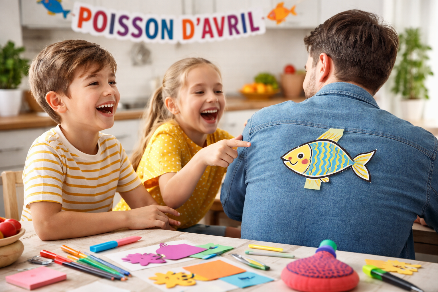 Blagues pour enfants pour le 1er avril avec poissons en papier