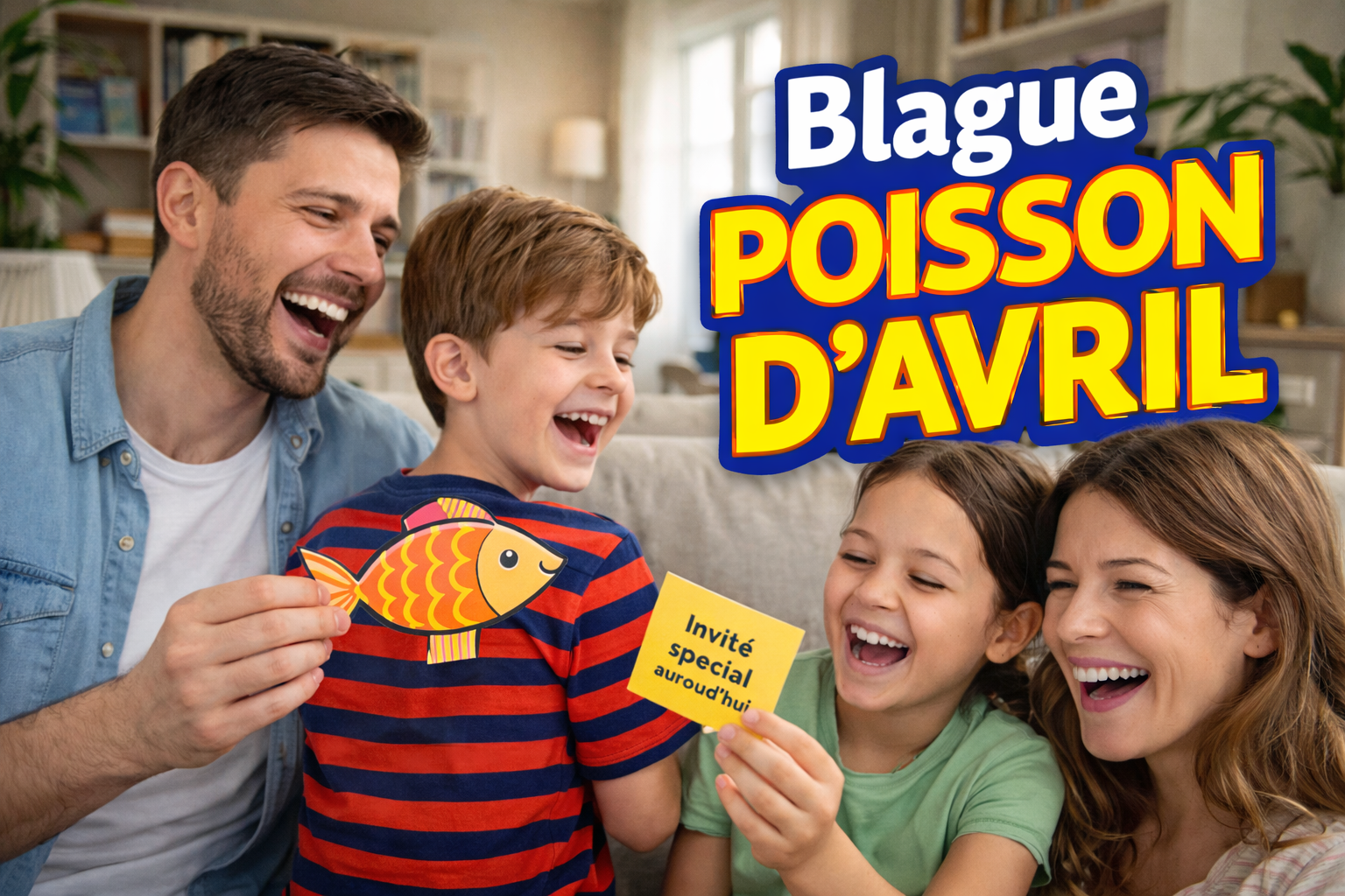 Blague du 1er avril en famille avec poisson en papier