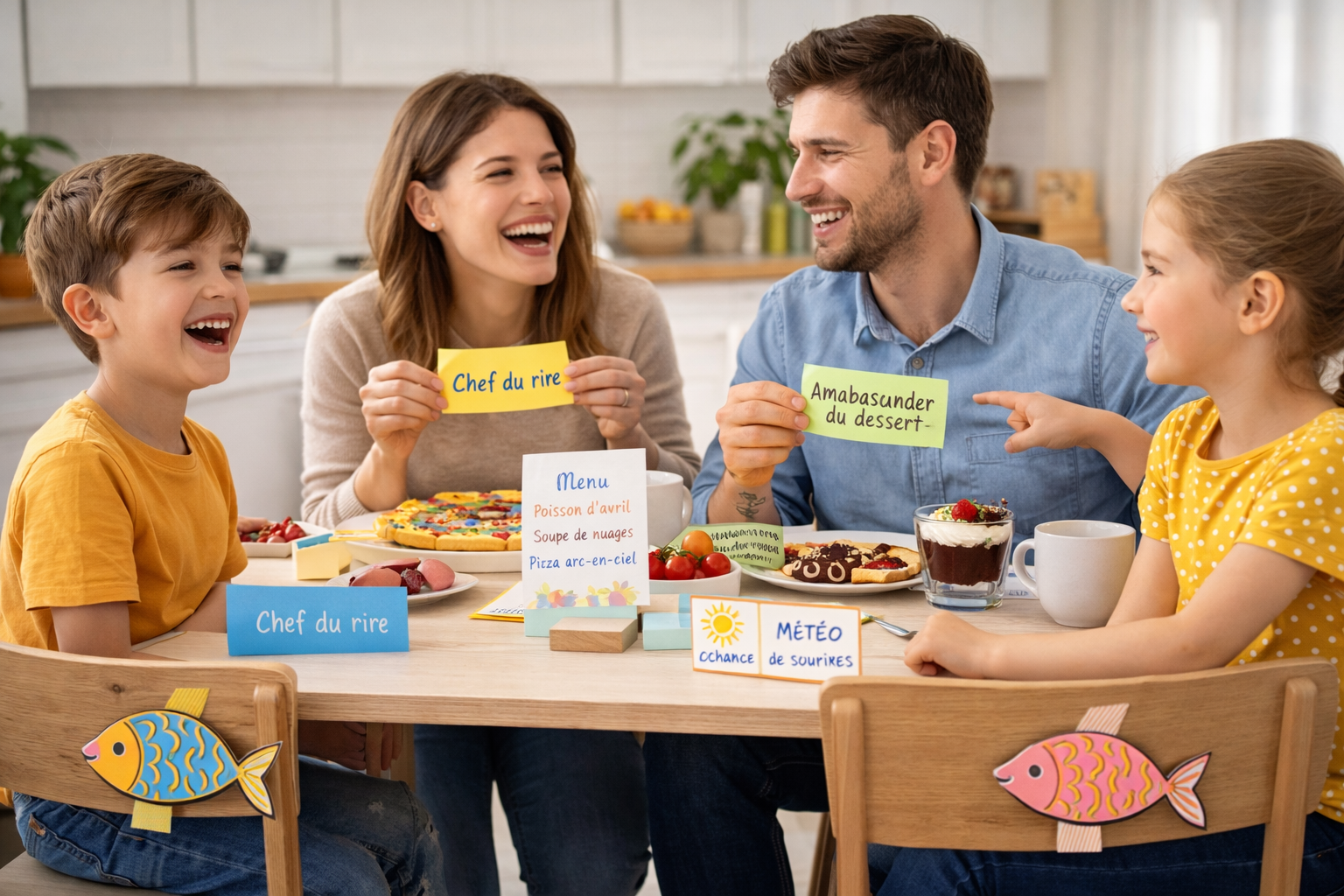 Blagues du 1er avril en famille pendant un repas