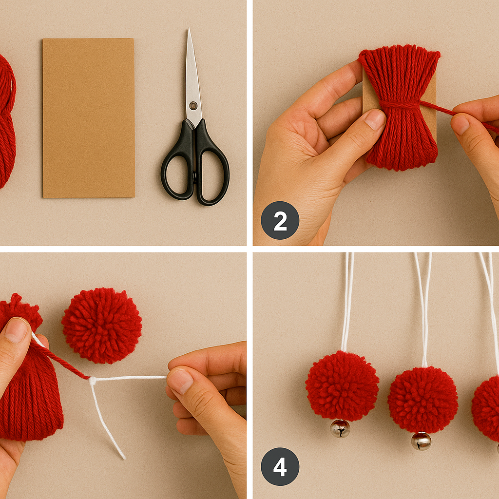 Guirlande de pompons avec grelots – tutoriel 4 étapes