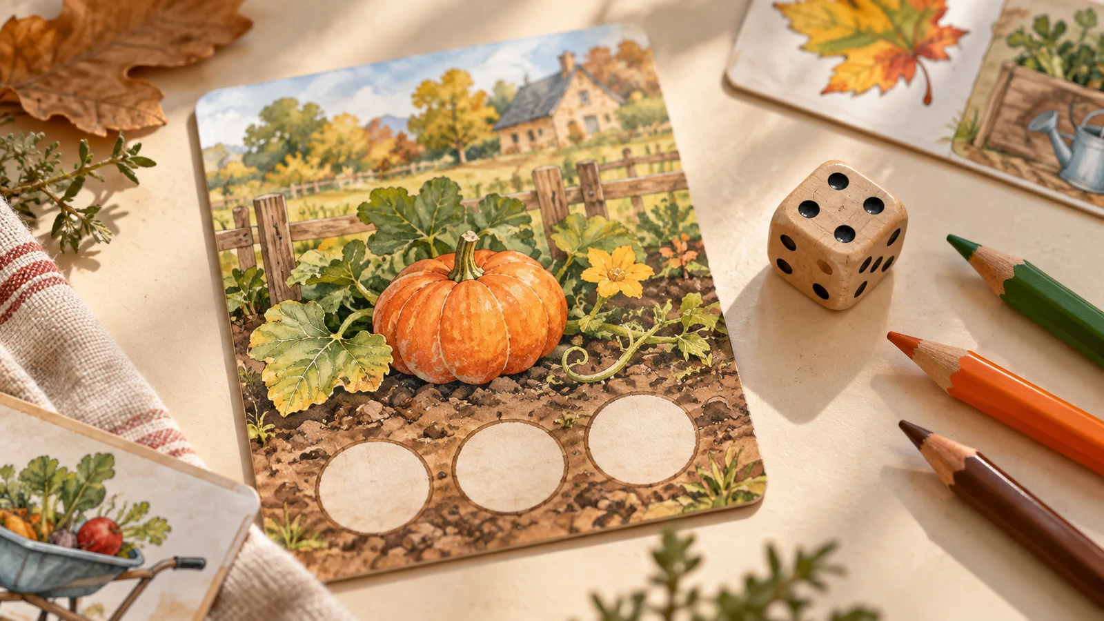 Le potager des six courges : jeu coopératif au dé à imprimer