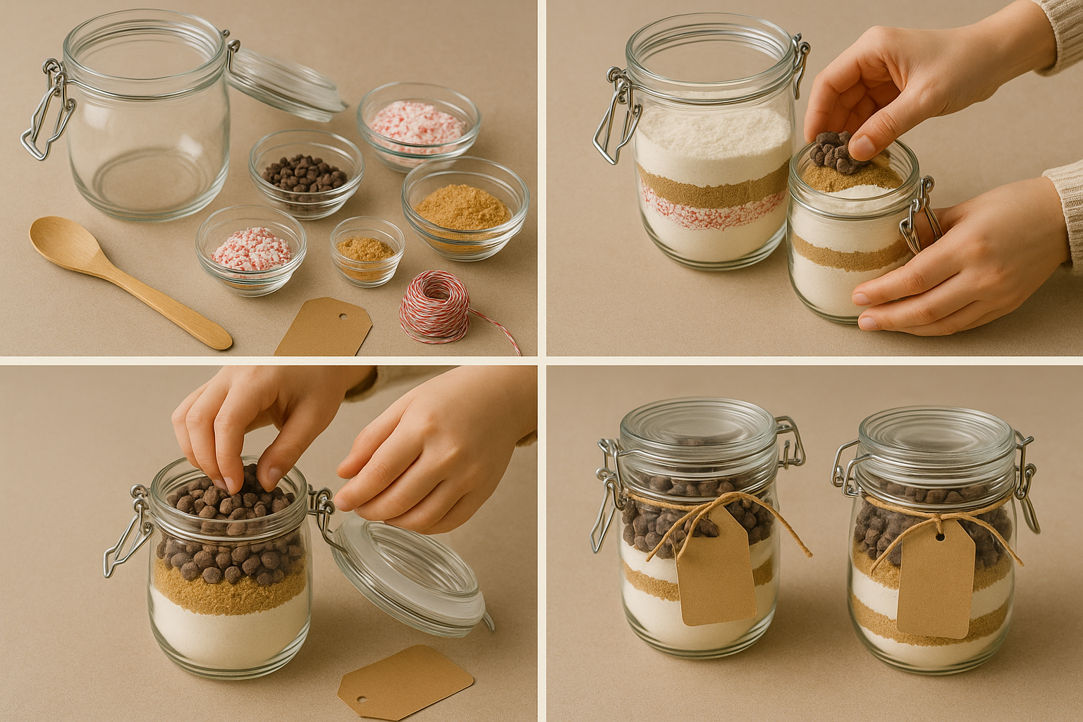 Pots garnis d'un mélange pour cookies en couches – tutoriel 4 étapes