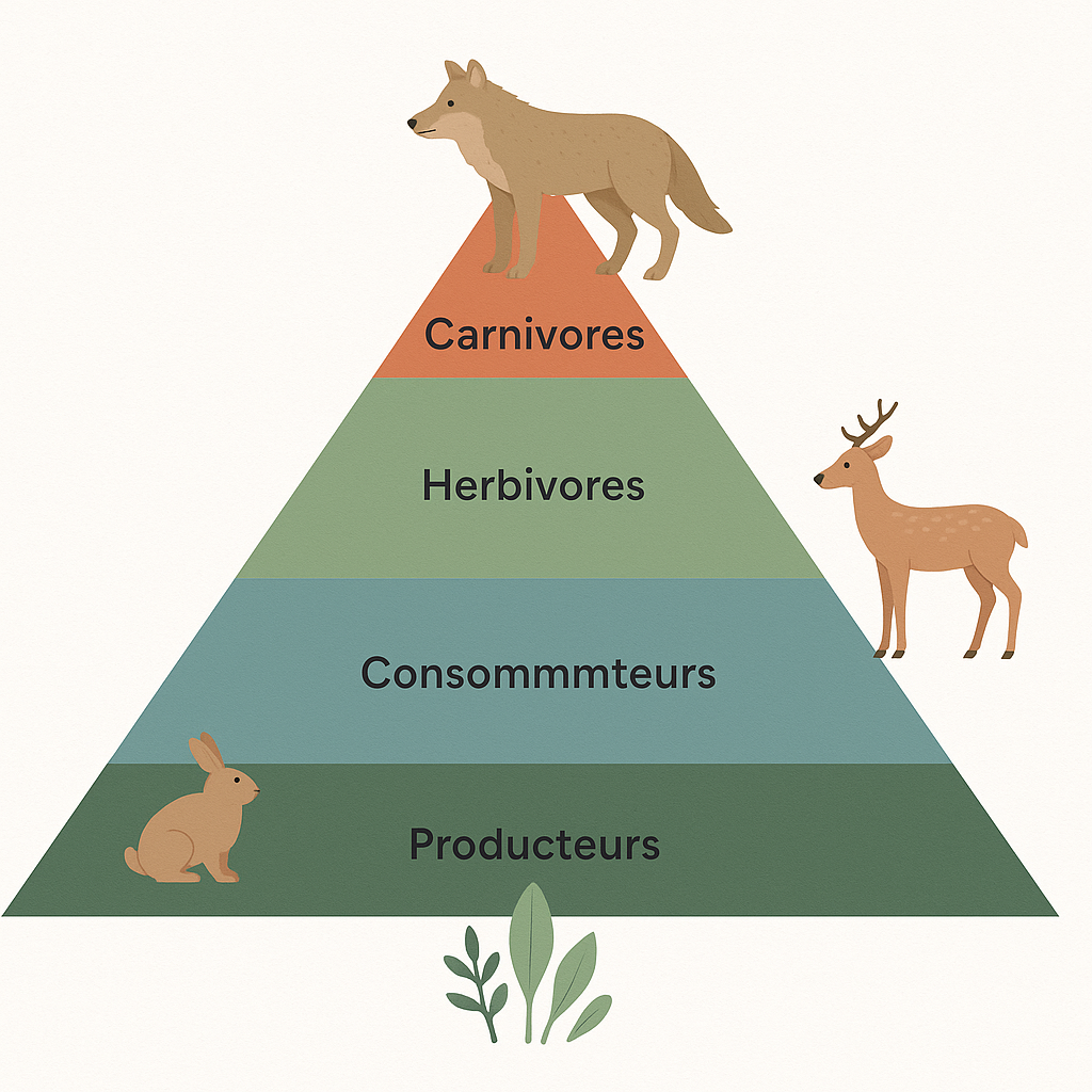 Pyramide trophique avec producteurs, consommateurs et carnivores