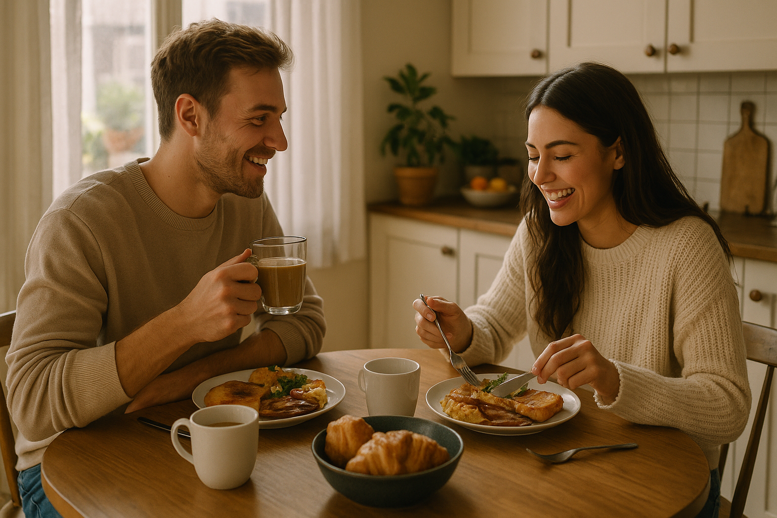 Couple au brunch, ambiance cosy du samedi
