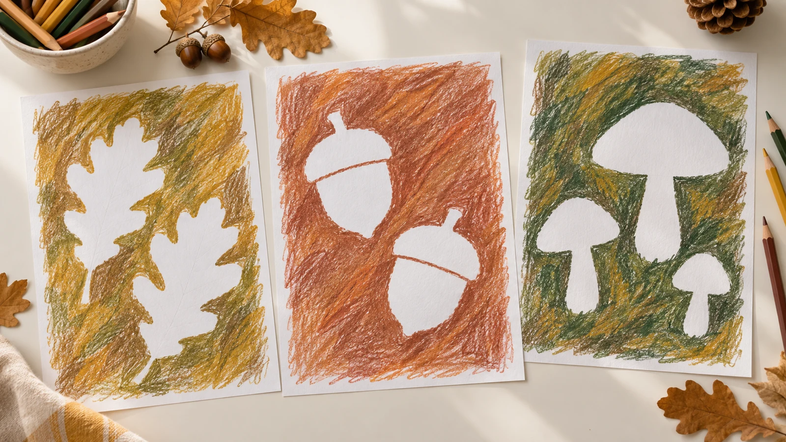 Colorier autour des formes d’automne : 3 planches en réserve