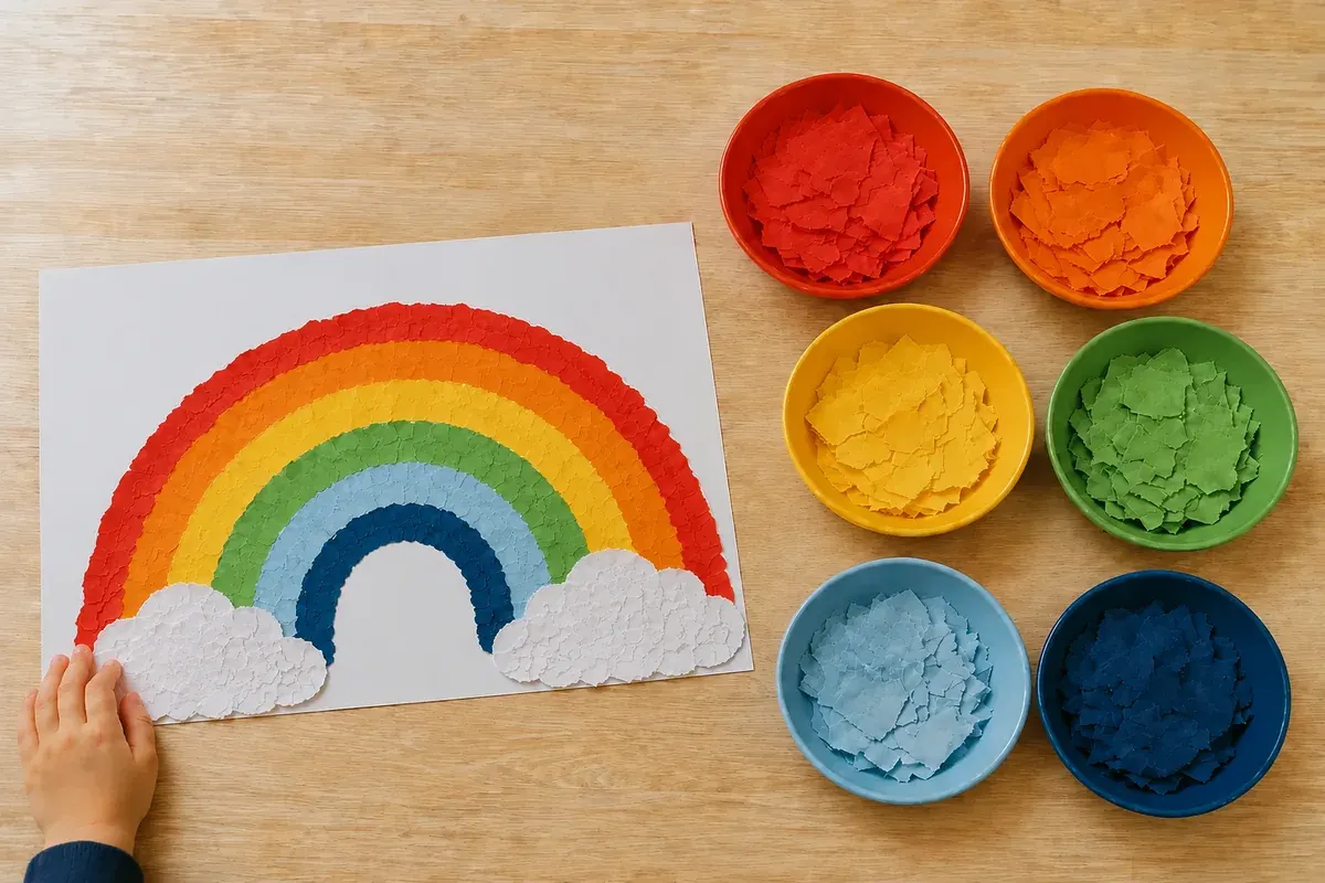 Réaliser un arc-en-ciel en papier déchiré sans ciseaux