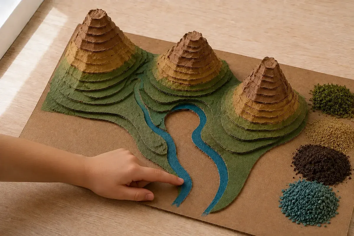 Carte topographique en relief avec boîte à œufs