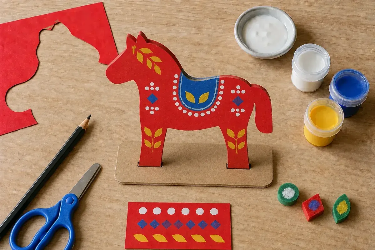Cheval Dala en carton et motifs tamponnés