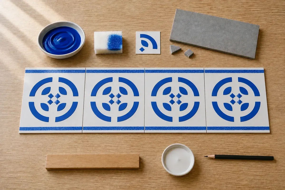 Azulejo portugais imprimé avec un tampon mousse