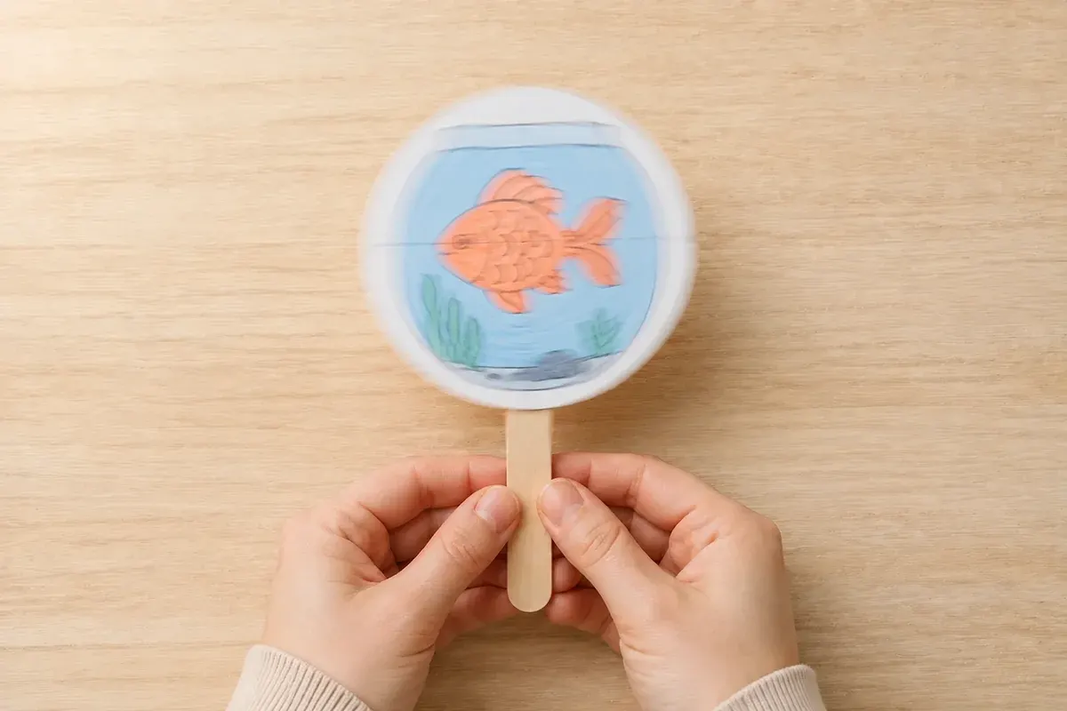Fabriquer un thaumatrope poisson-aquarium sans ficelle