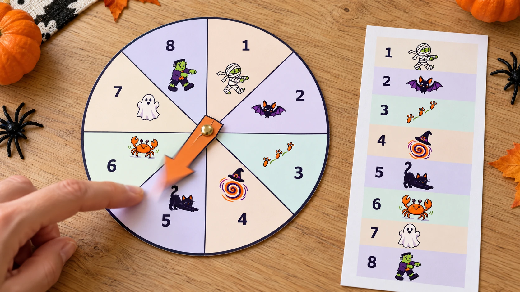 Sixième étape, la flèche tourne et désigne un défi numéroté