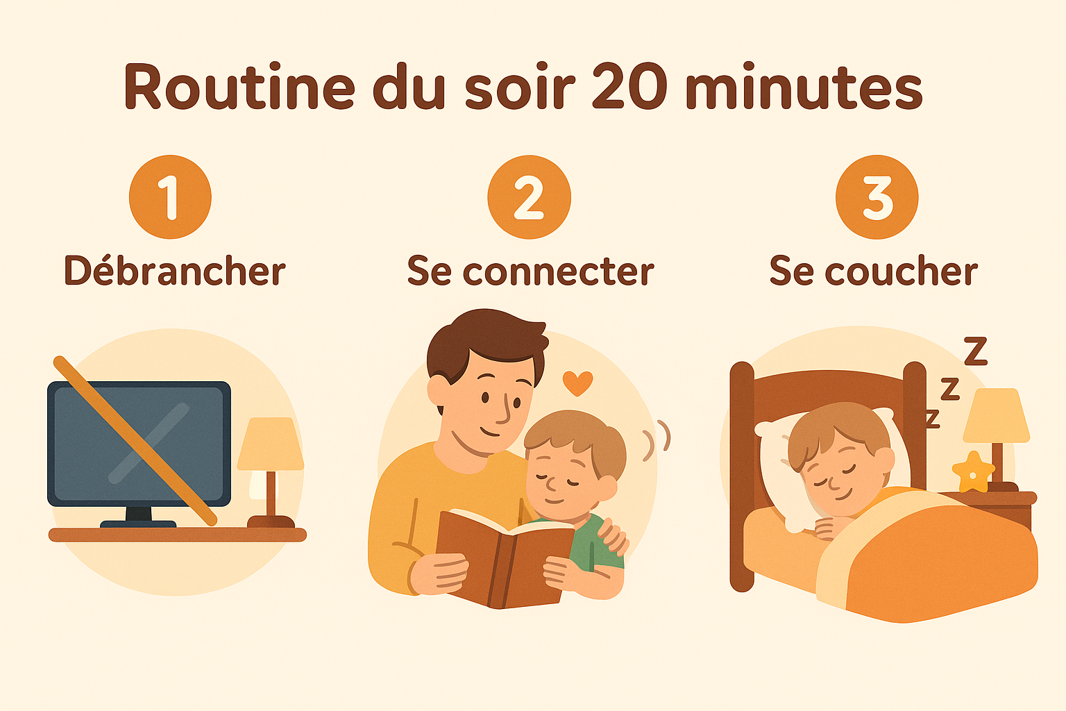 Infographie Routine du soir 20 minutes : débrancher, se connecter, se coucher
