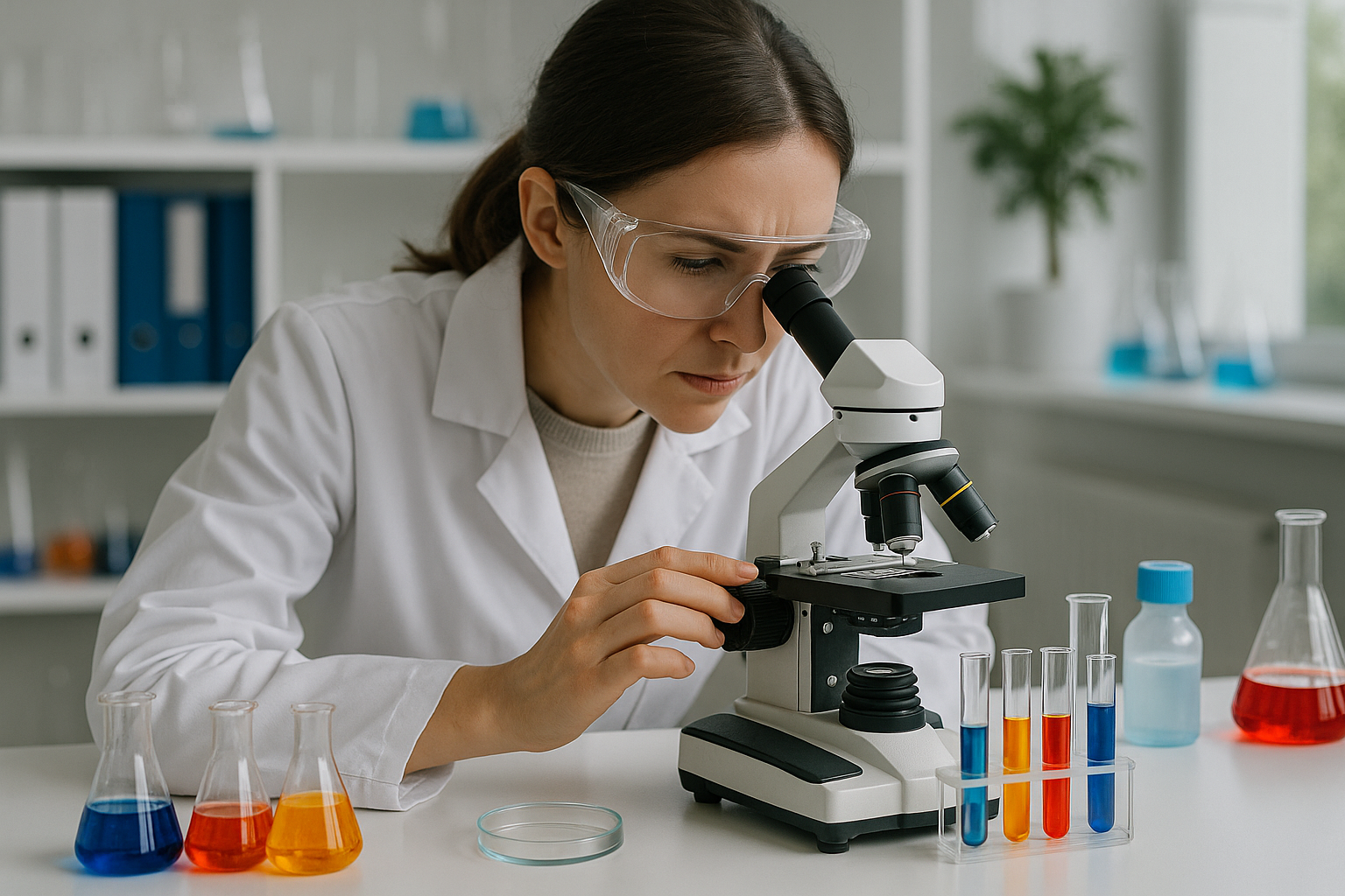 Laboratoire scientifique, microscope et verrerie pour illustrer la démarche expérimentale