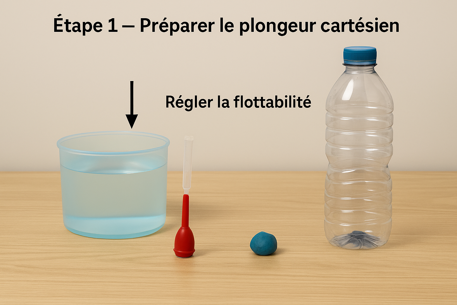 Étape 1 : préparer le plongeur cartésien dans une bassine