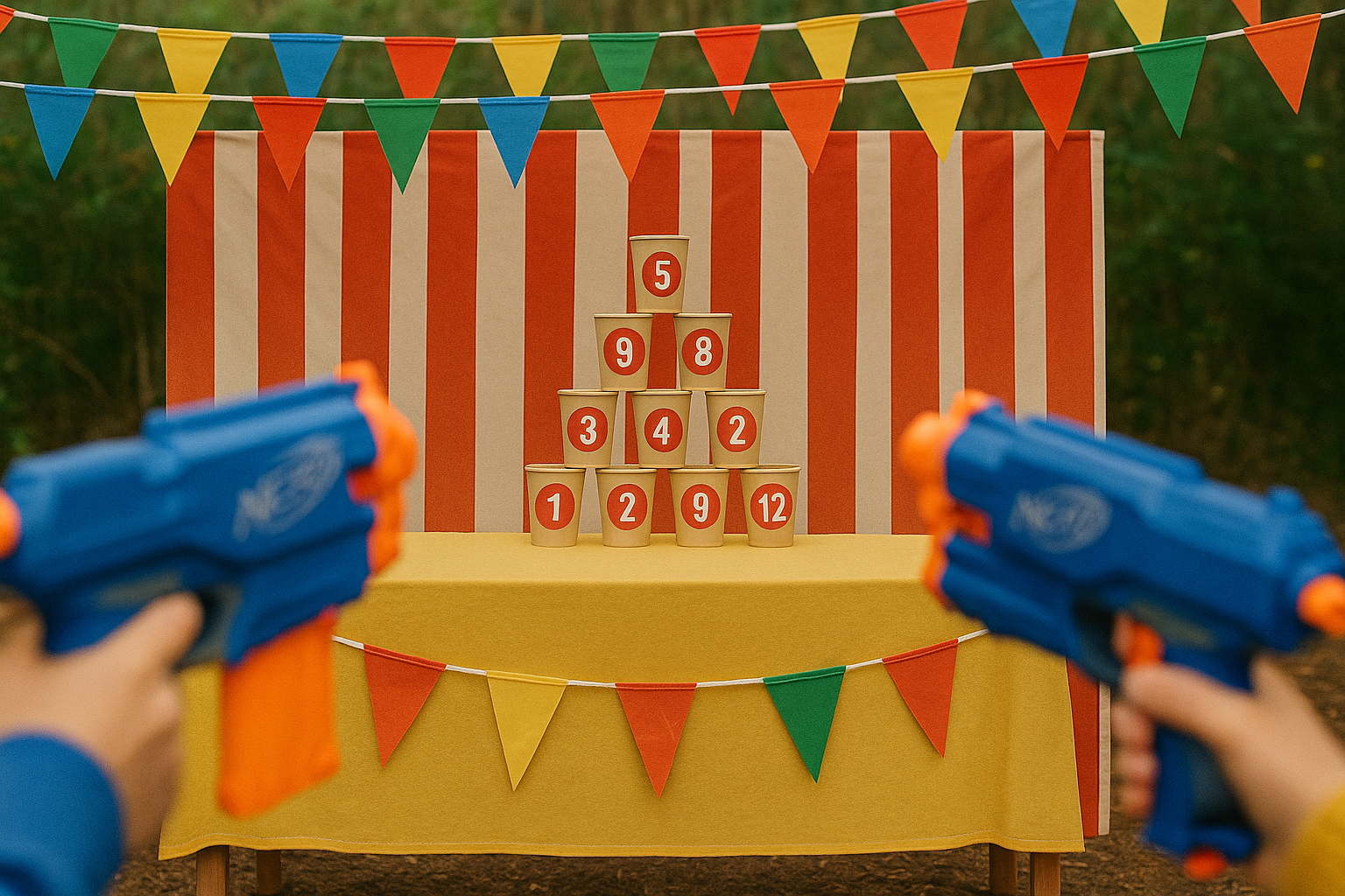 Stand de tir Nerf avec gobelets-cibles numérotés (format paysage)