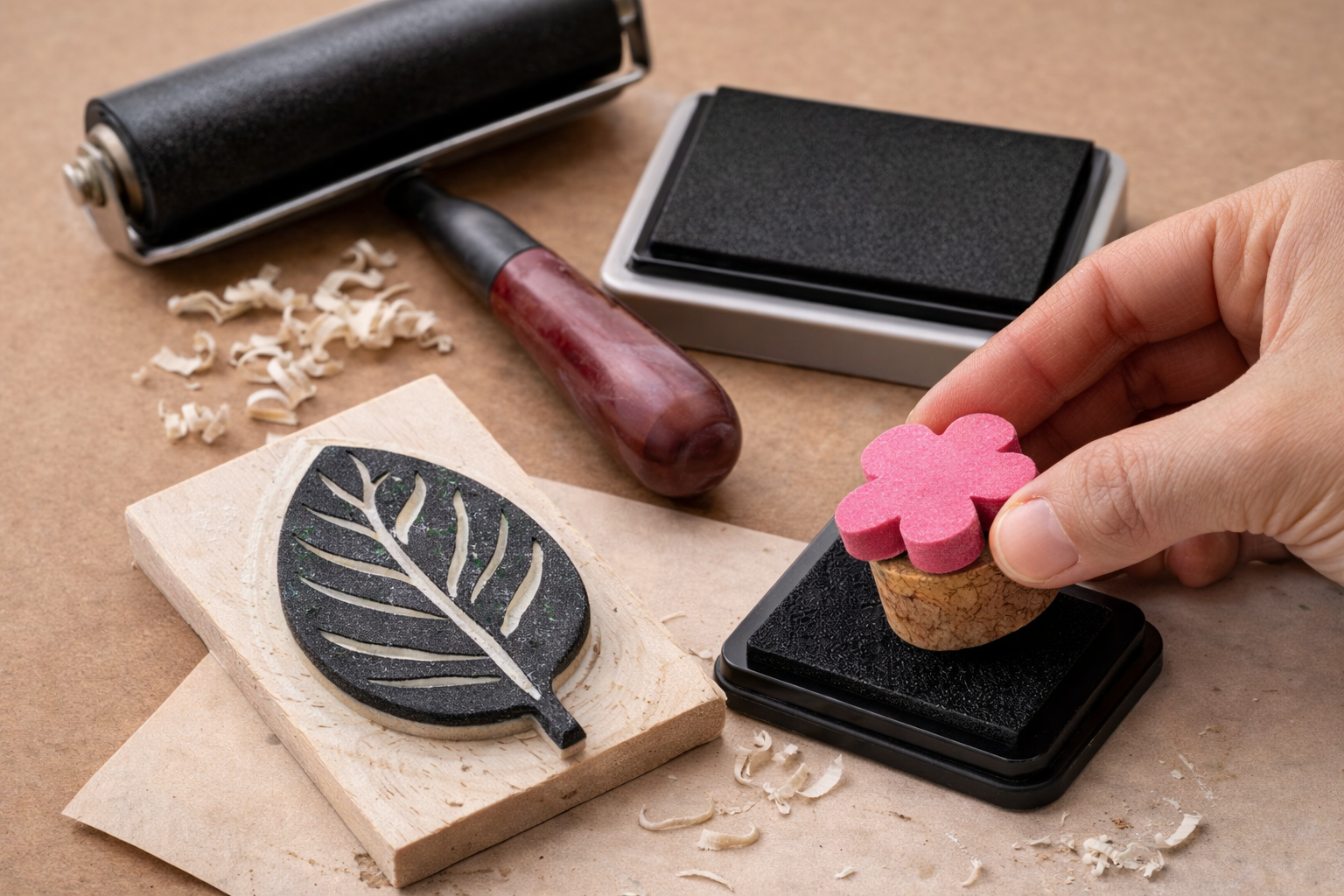 Gravure d'un tampon type linogravure, format paysage