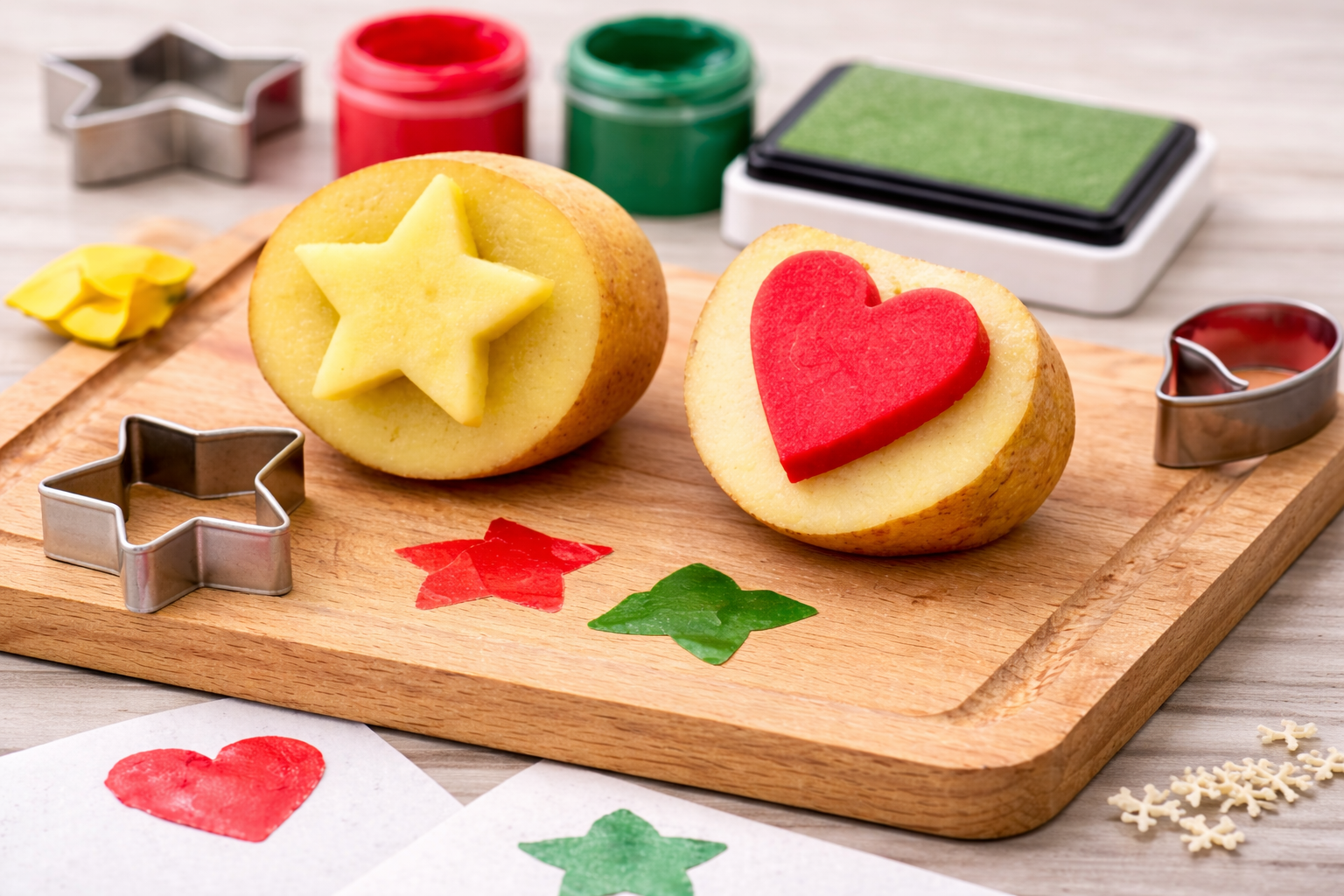 Tampon maison en pomme de terre avec peinture, format paysage